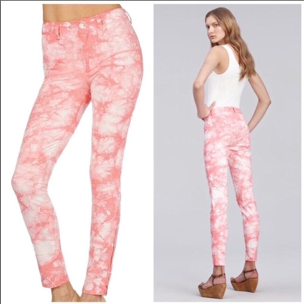 NEW J BRAND White Twisted Coral Tie Dye Watercolor Print Mid Skinny Jeans 29